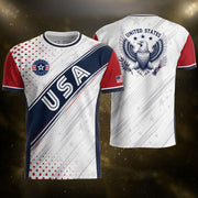 Adult USA Soccer Jersey White Navy Patriotic Diagonal Sash Polka Dot United States Tee