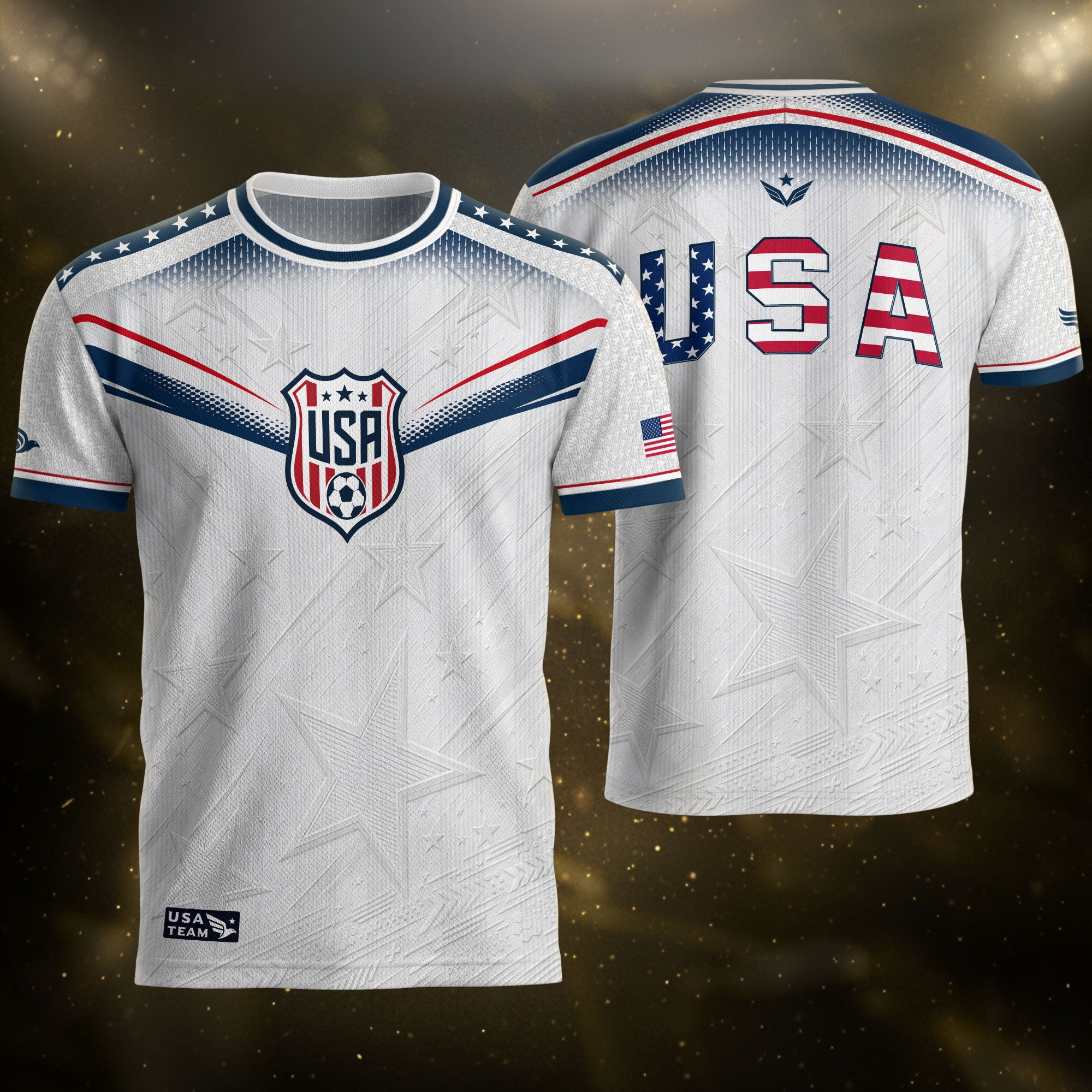 Adult USA Soccer Jersey Patriotic White Flag Pattern Lettering United States Fan Shirt