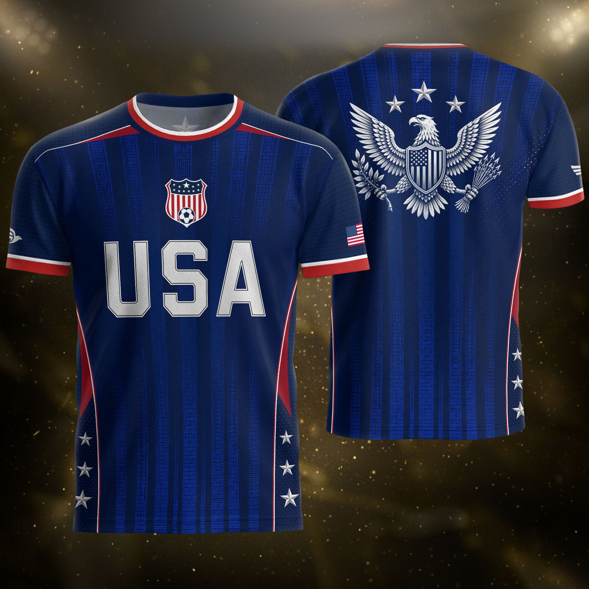 Adult USA Soccer Jersey Navy Blue Patriotic Vertical Stripe Star Side United States Tee