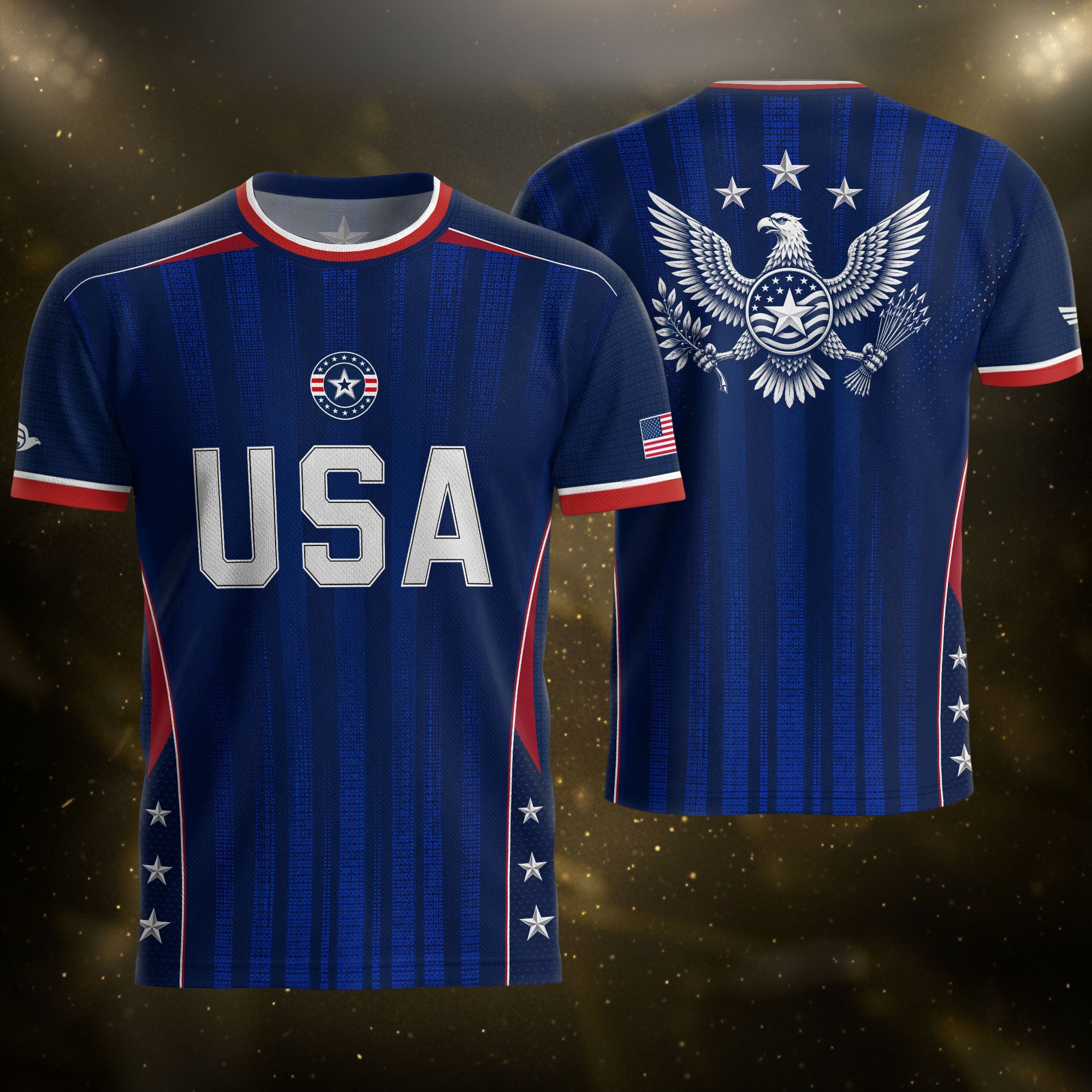 Adult USA Soccer Jersey Navy Blue Patriotic Vertical Stripe Star Side United States Tee
