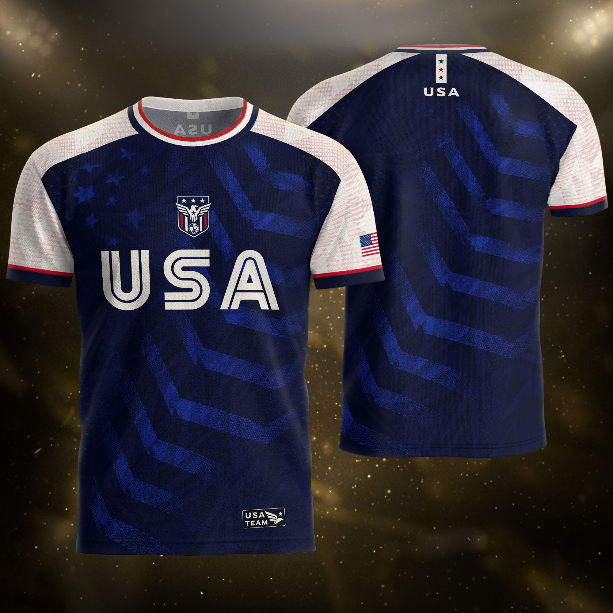 Adult USA Soccer Jersey Navy Blue Patriotic Big Chevron Graphic United States Fan Shirt