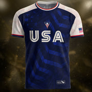 Adult USA Soccer Jersey Navy Blue Patriotic Big Chevron Graphic United States Fan Shirt