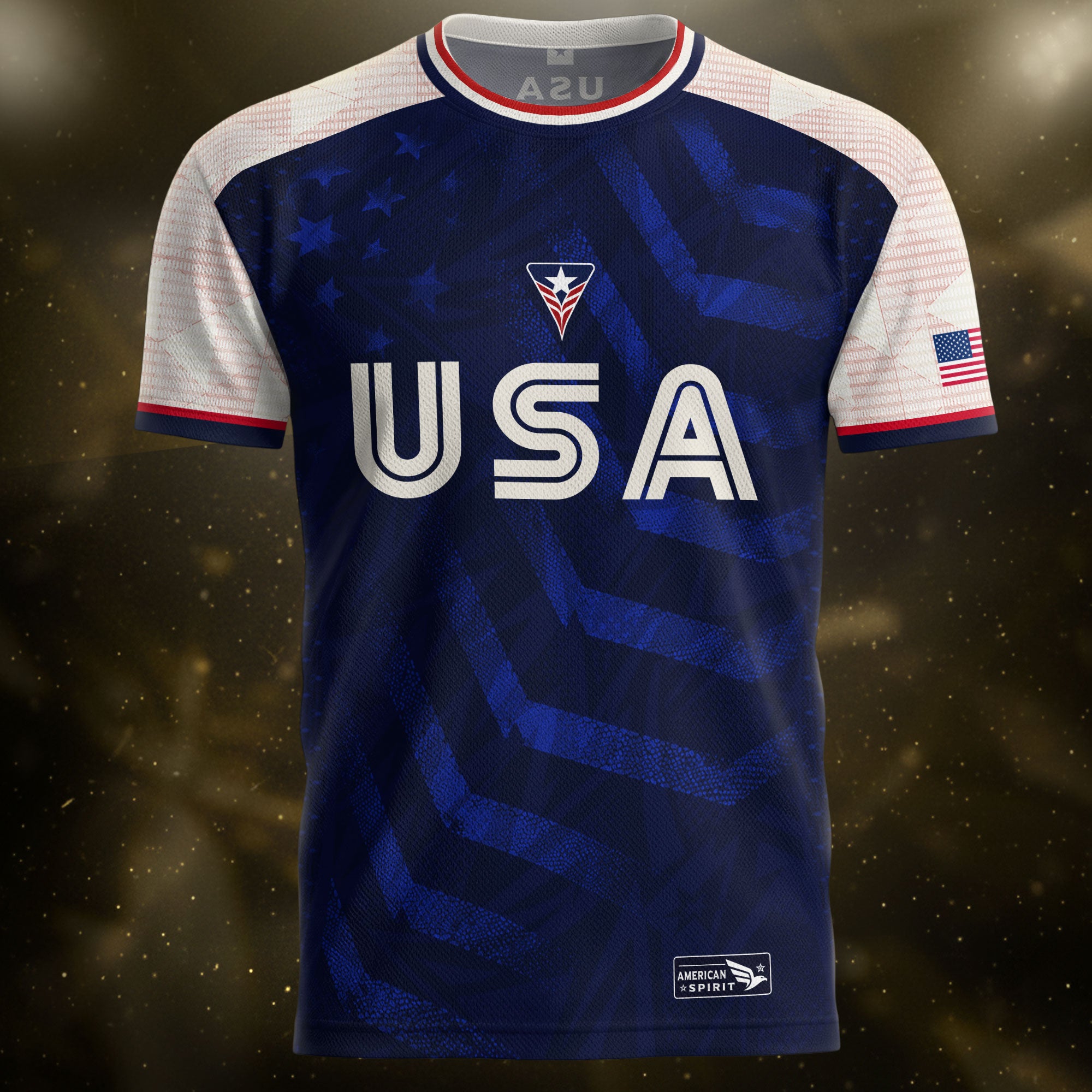 Adult USA Soccer Jersey Navy Blue Patriotic Big Chevron Graphic United States Fan Shirt