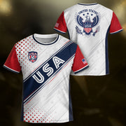 Kids USA Soccer Jersey Youth Patriotic White Navy Diagonal Sash Polka Dot Sport Shirt