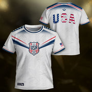 Kids USA Soccer Jersey Youth Patriotic White Chevron Emblem Star United States Sport Tee