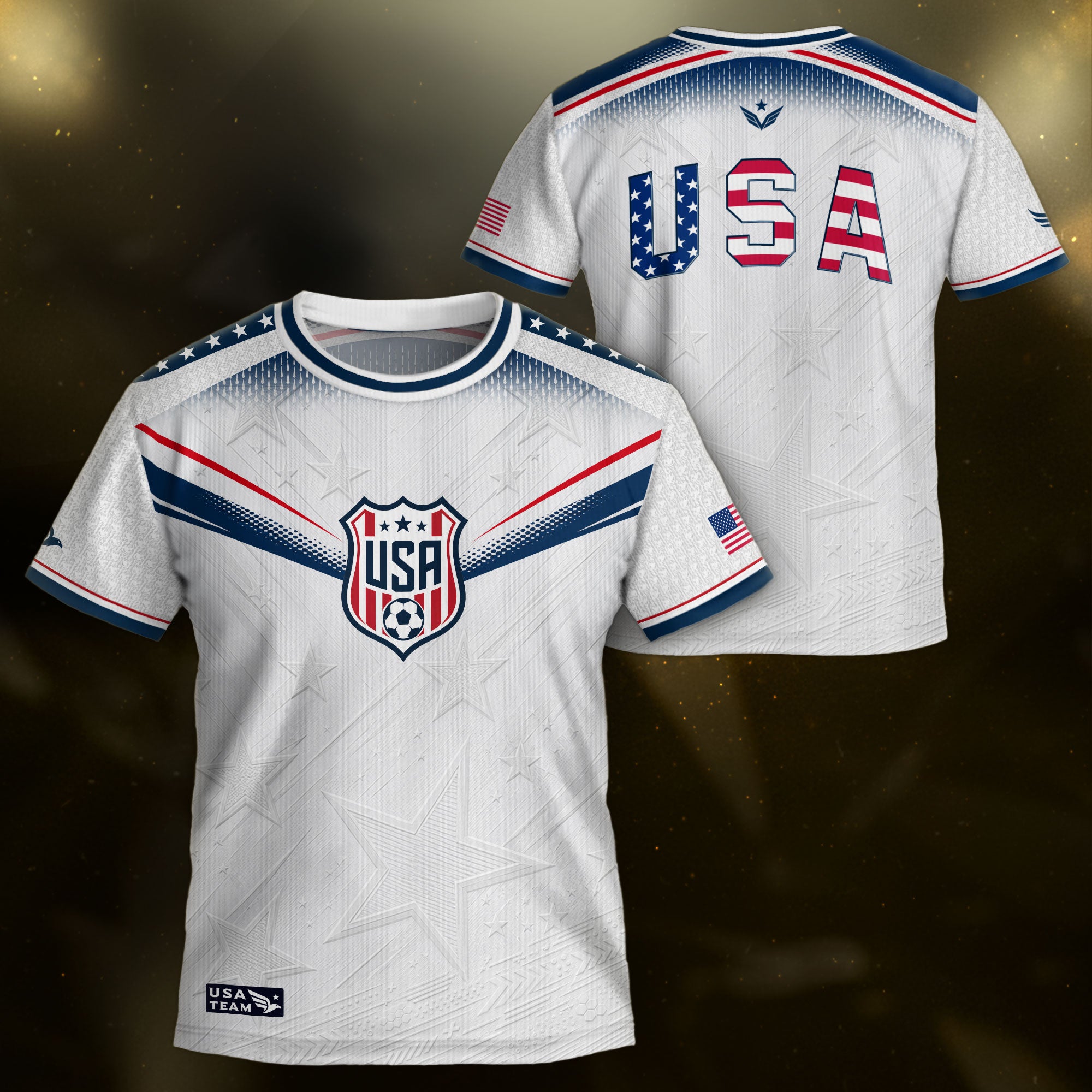 Kids USA Soccer Jersey Youth Patriotic White Chevron Emblem Star United States Sport Tee