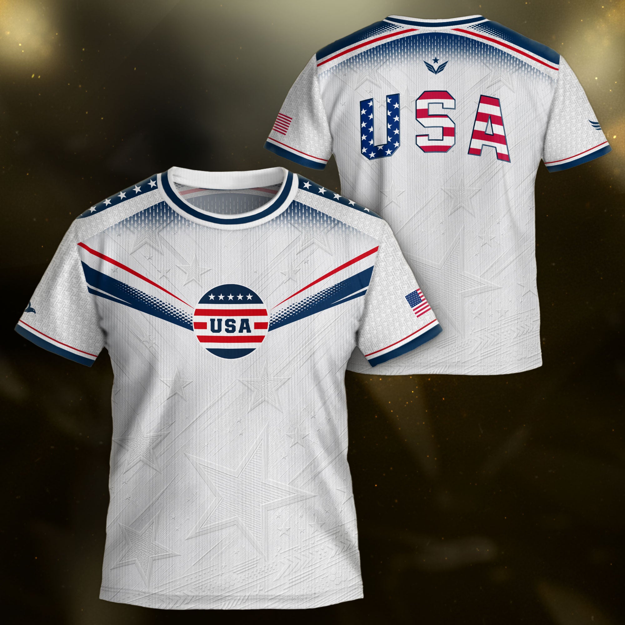Kids USA Soccer Jersey Youth Patriotic White Chevron Emblem Star United States Sport Tee