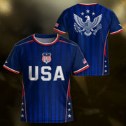 Kids USA Soccer Jersey Youth Patriotic Navy Vertical Stripe Star Side United States Tee