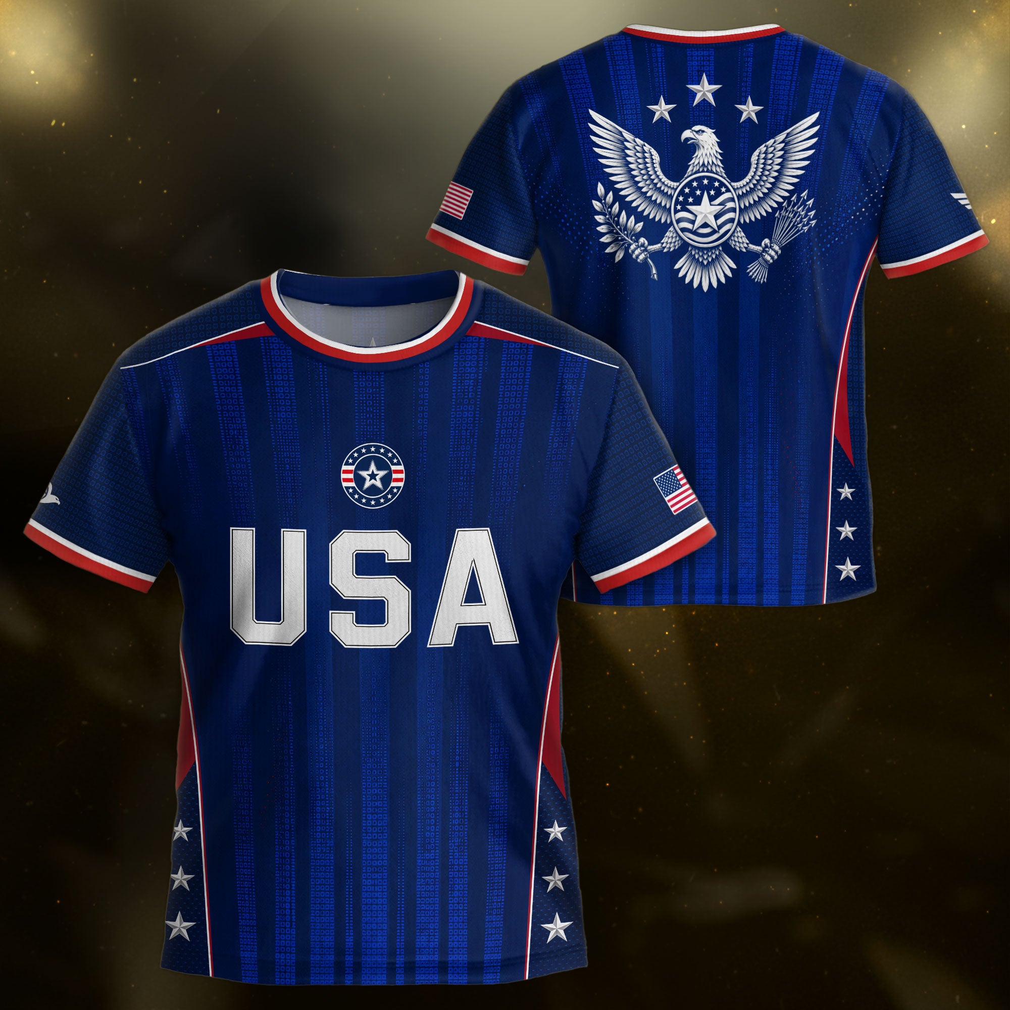 Kids USA Soccer Jersey Youth Patriotic Navy Vertical Stripe Star Side United States Tee