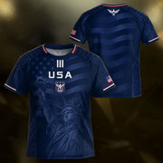 Kids USA Soccer Jersey Youth Patriotic Navy Statue of Liberty Graphic United States Tee