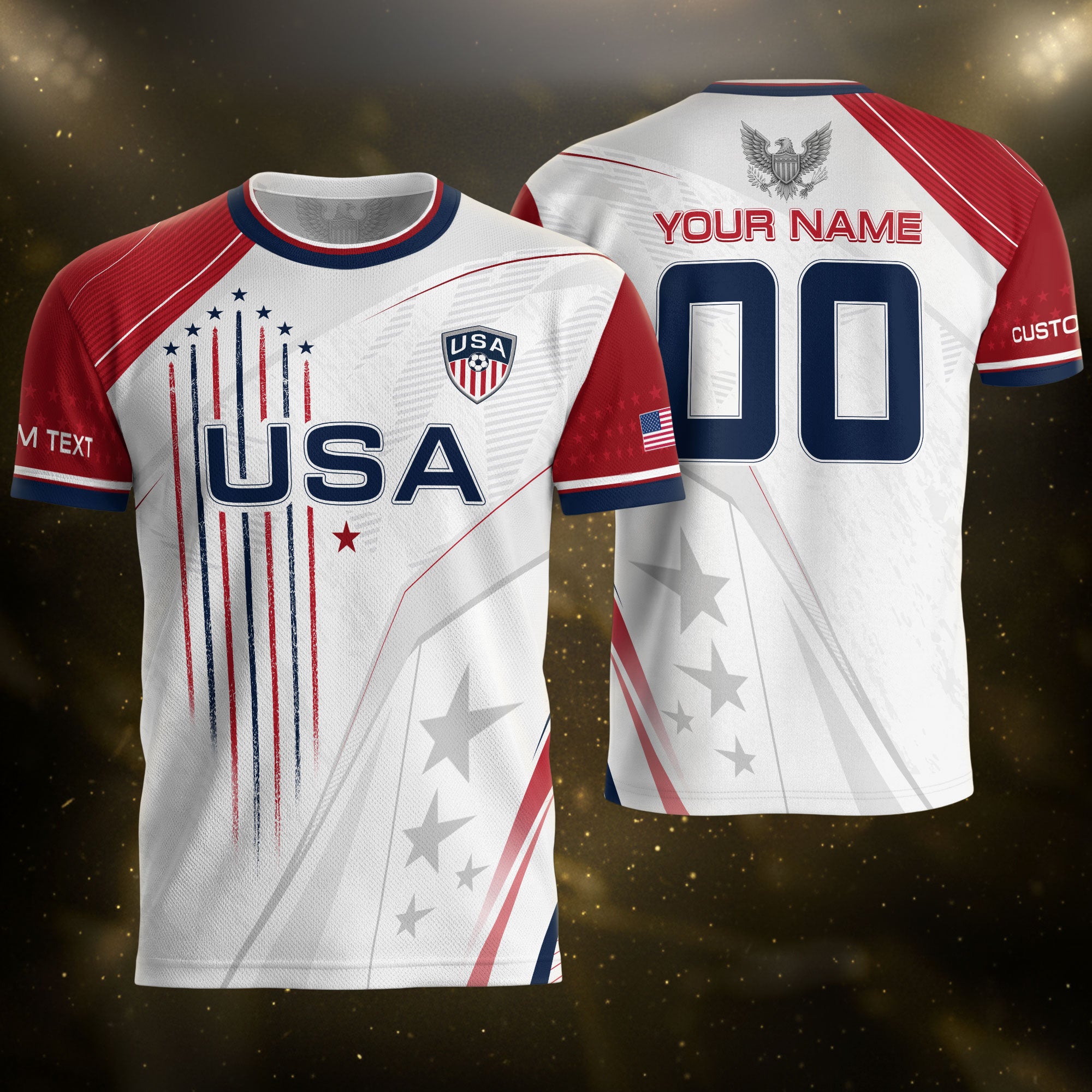 Custom USA Soccer Jersey Men White Red Personalized Name Number Football Shirt