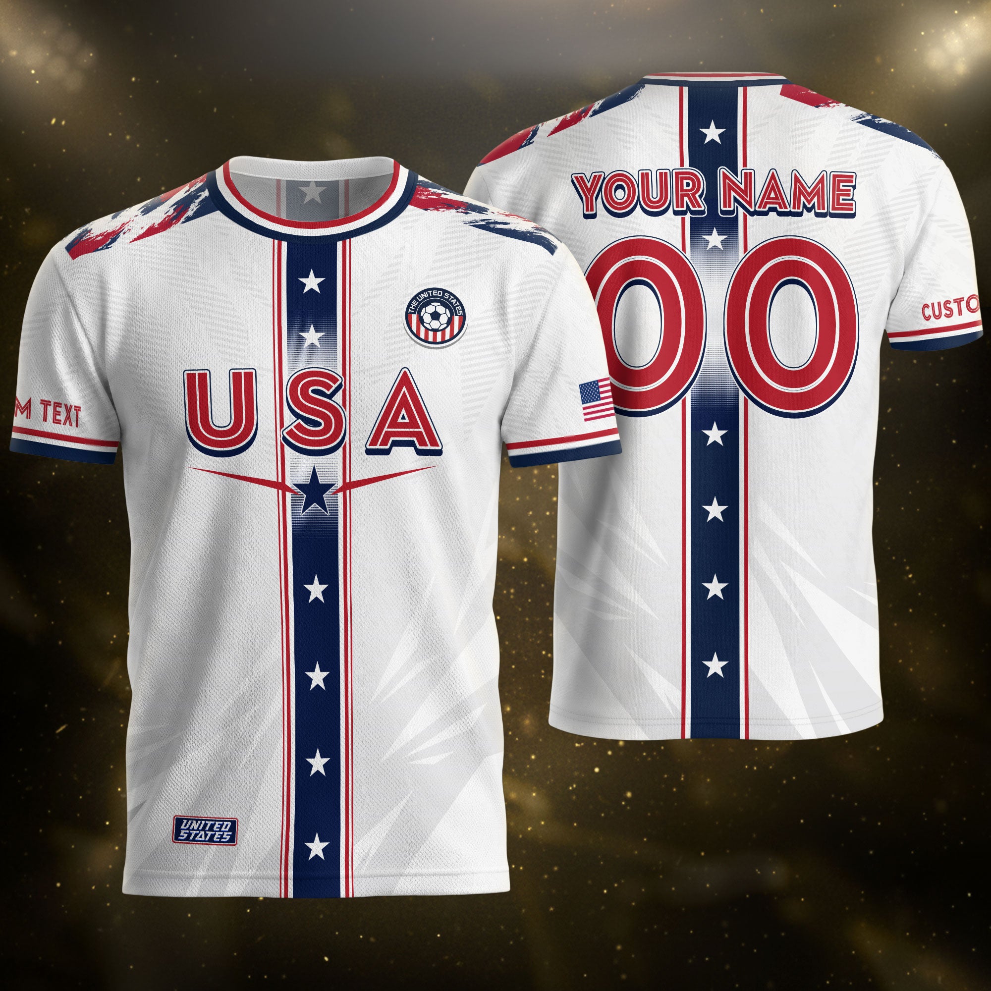 Custom USA Adult Soccer Jersey White Star Stripe Name Number Football Shirt