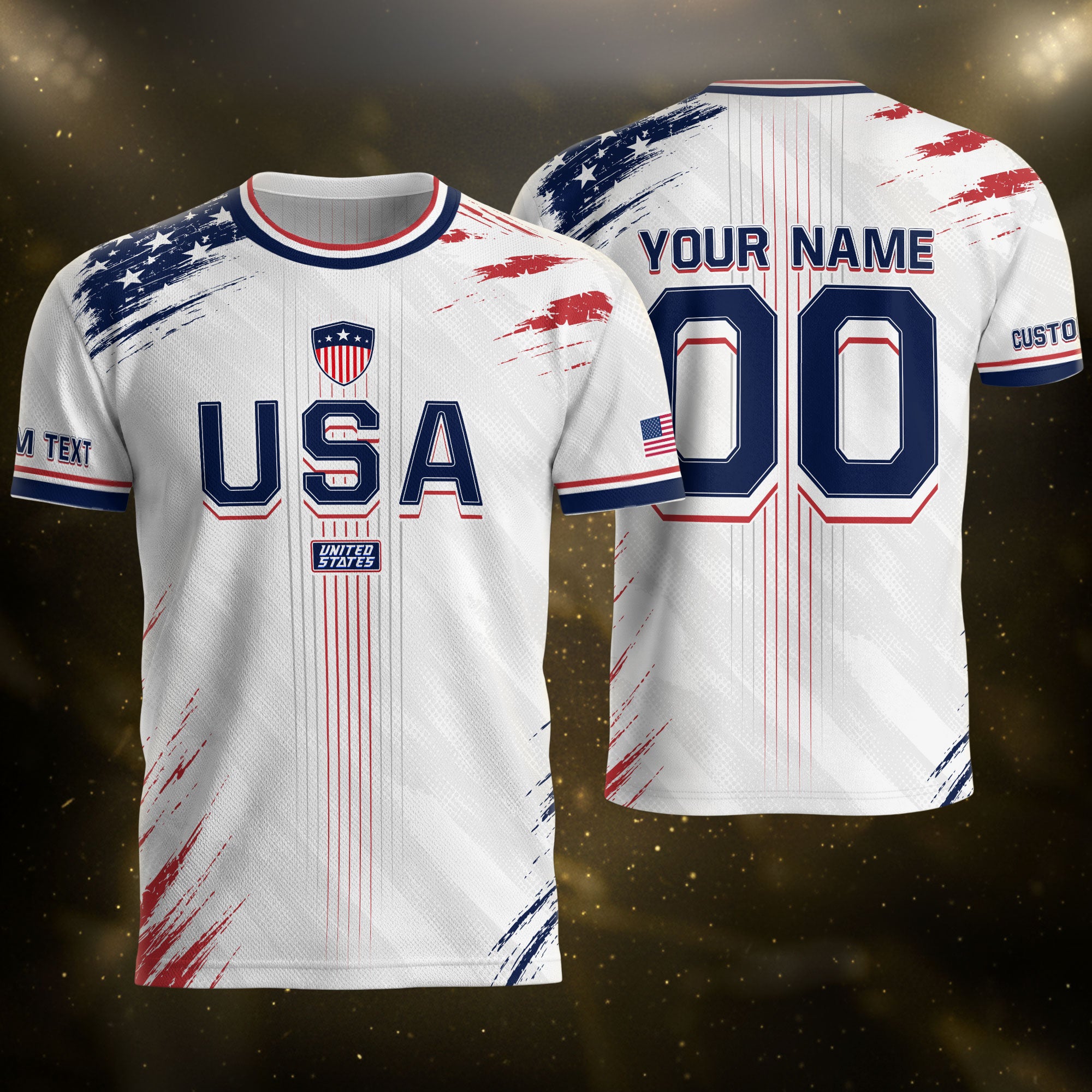 Custom USA Soccer Jersey Men White Brush Stroke Name Number Football Shirt