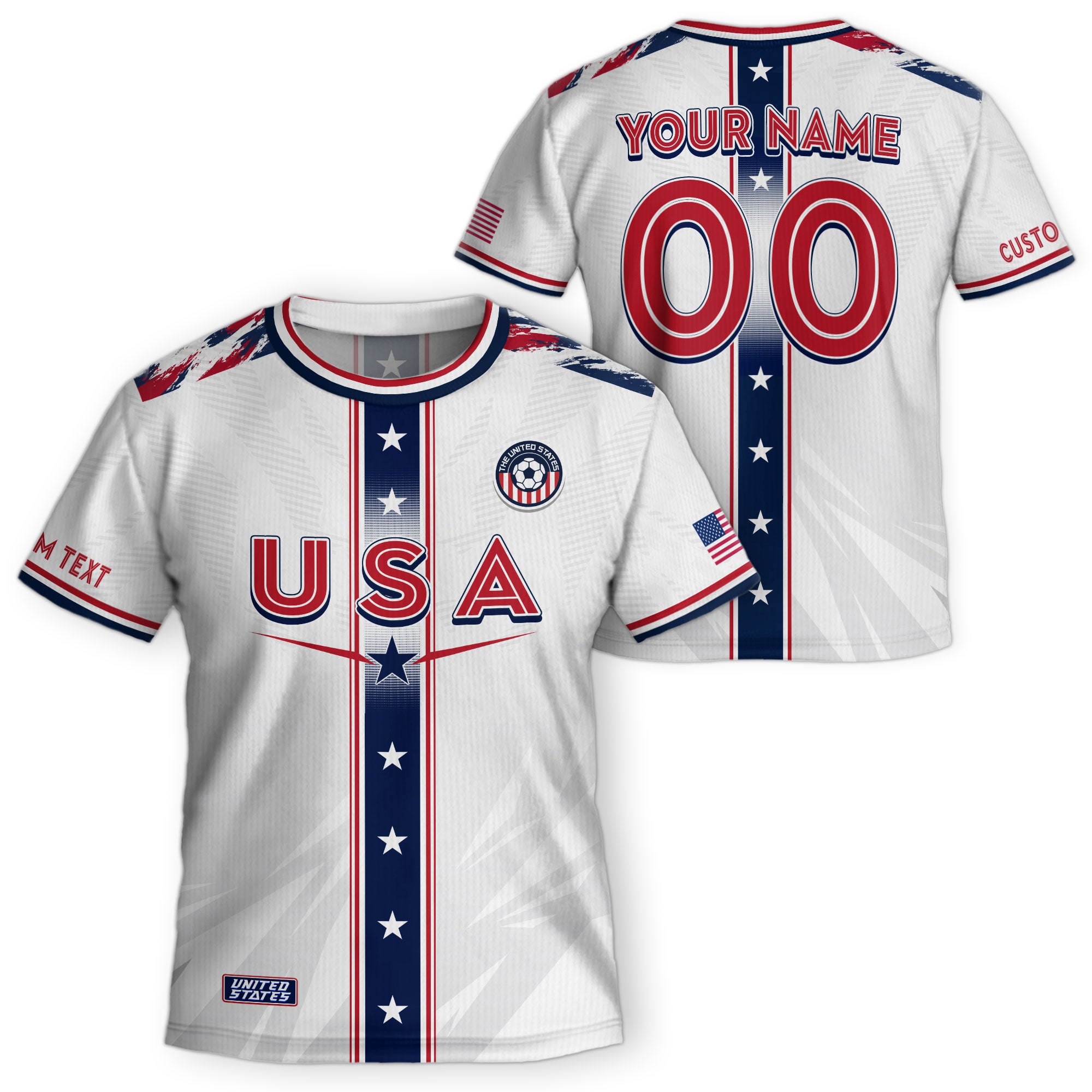 Custom Kids USA Soccer Jersey White Youth Star Stripe Personalized Football Team Shirt