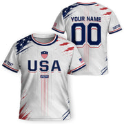 Custom Kids USA Soccer Jersey White Youth Distressed Flag Personalized Football Shirt