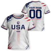 Custom Kids USA Soccer Jersey White Youth Distressed Flag Personalized Football Shirt