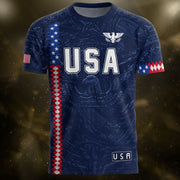 USA Soccer Jersey Men Navy Blue Eagle Flag Pattern Patriotic Football Shirt - Rust Field Wear