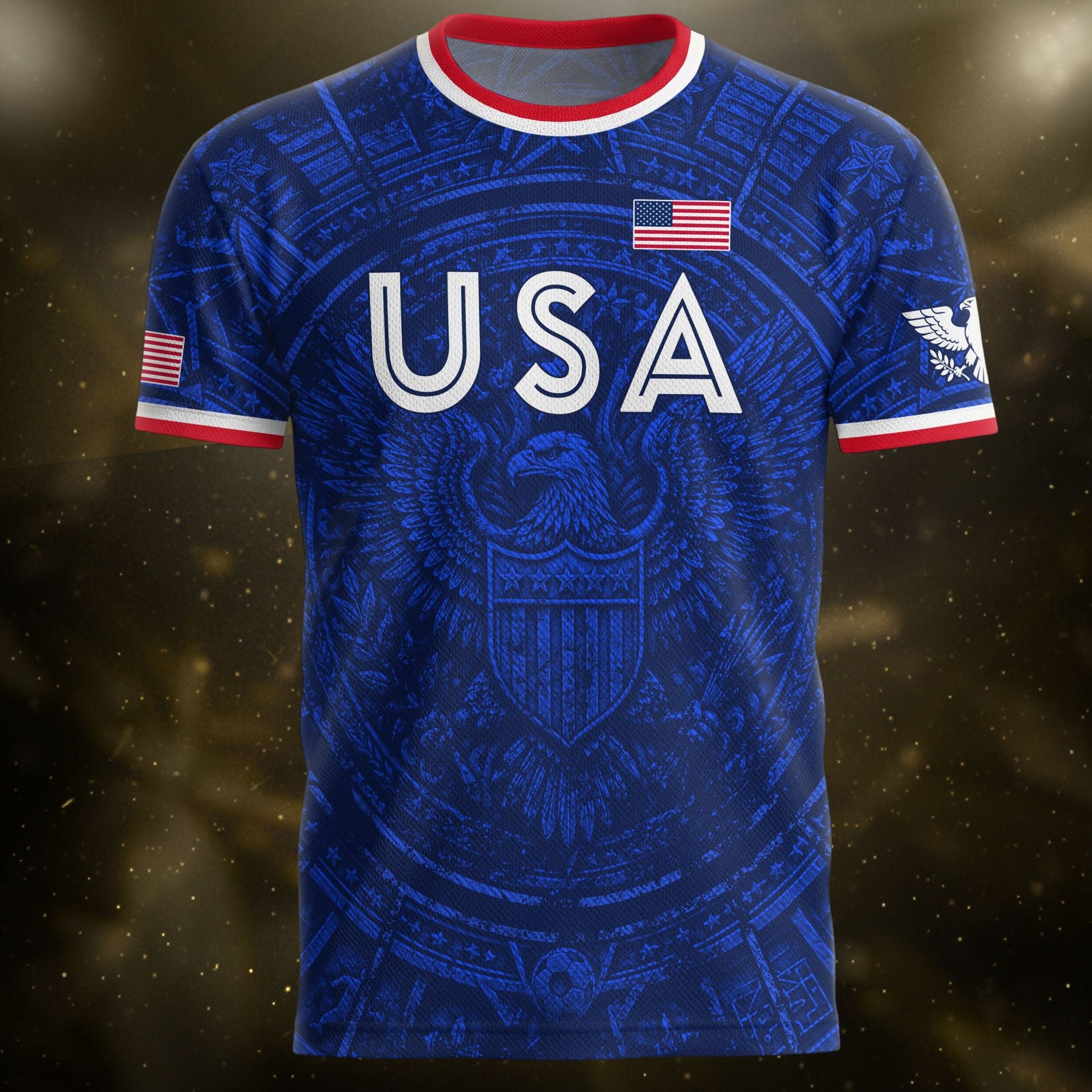 USA Soccer Jersey Men Royal Blue Eagle Graphic Patriotic Football T-Shirt - Rust Field Wear