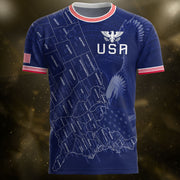 USA Soccer Jersey Men Navy Blue Eagle Map Graphic Patriotic Football T-Shirt - Rust Field Wear