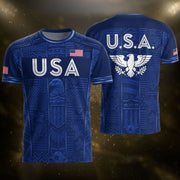 USA Soccer Jersey Men Navy Blue Eagle Star Pattern Patriotic Football T-Shirt - Rust Field Wear