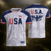 USA Soccer Jersey Men White Patriotic Eagle Team Graphic Football Shirt - Rust Field Wear