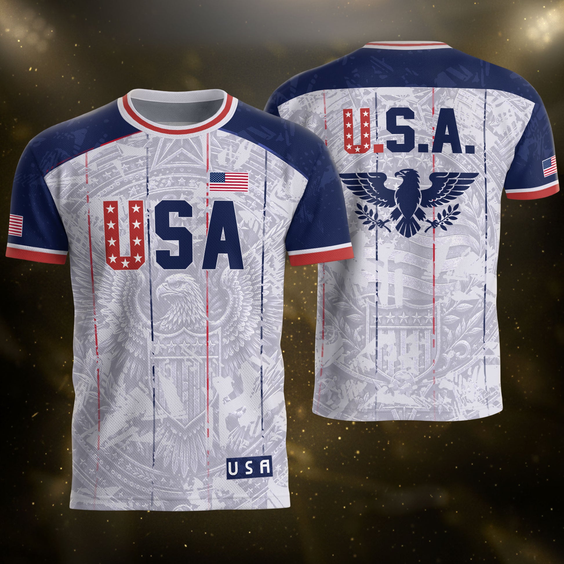USA Soccer Jersey Men White Patriotic Eagle Team Graphic Football Shirt - Rust Field Wear