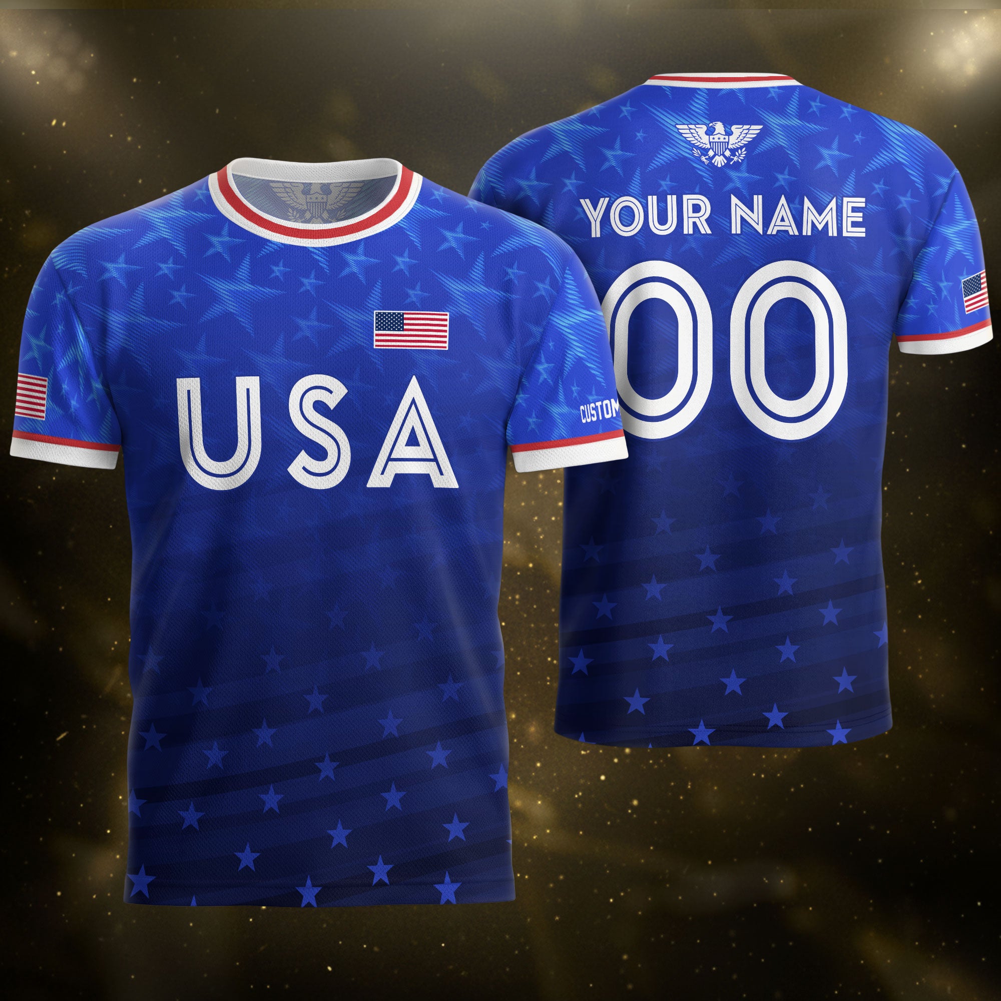 USA Soccer Jersey Blue Personalized American Football Shirt All Over Stars Print Men