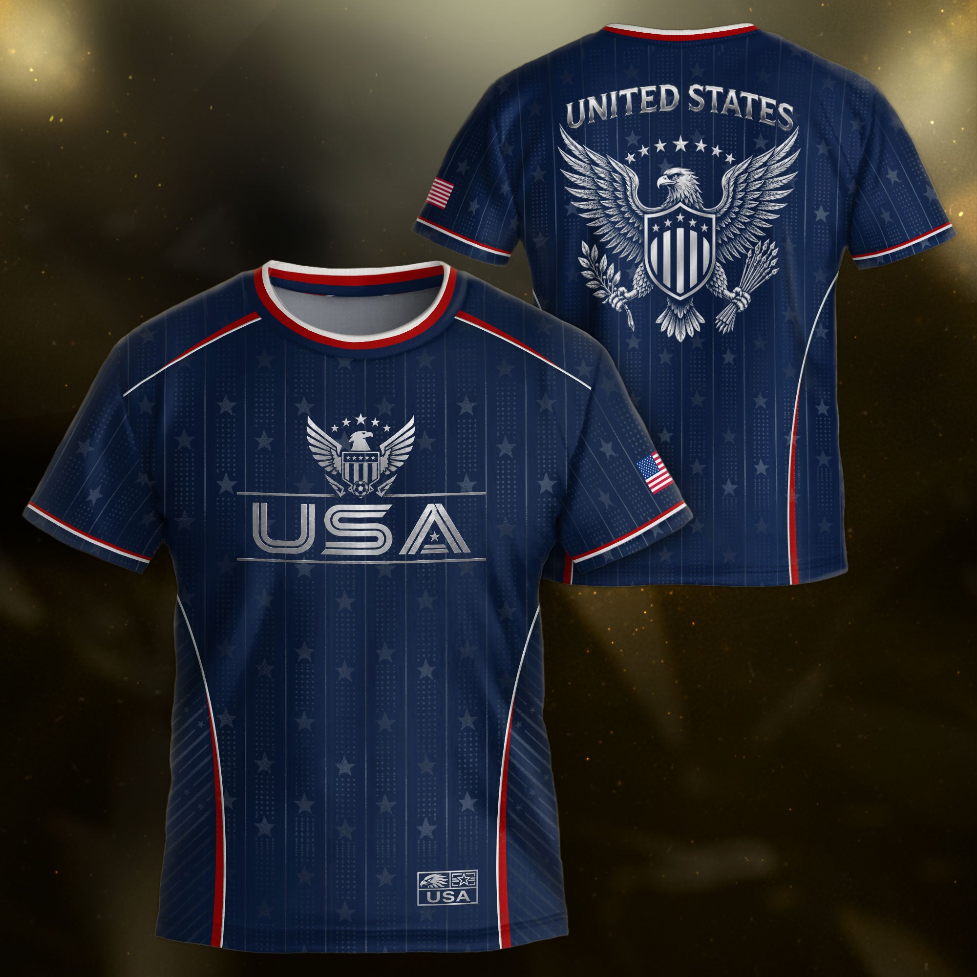 Kids USA Blue Soccer Jersey Youth Patriotic American Flag Eagle Football Shirt