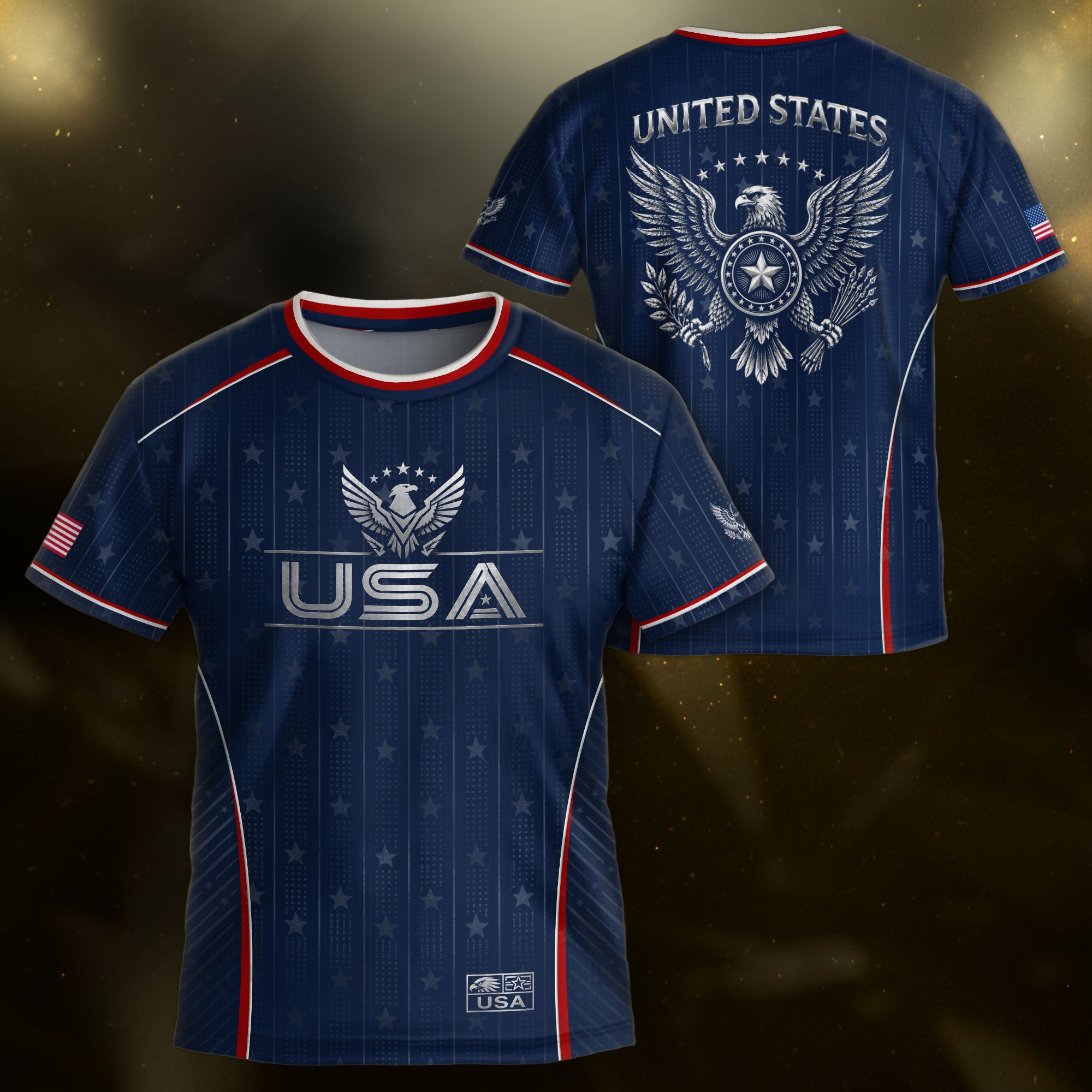 Kids USA Blue Soccer Jersey Youth Patriotic American Flag Eagle Football Shirt