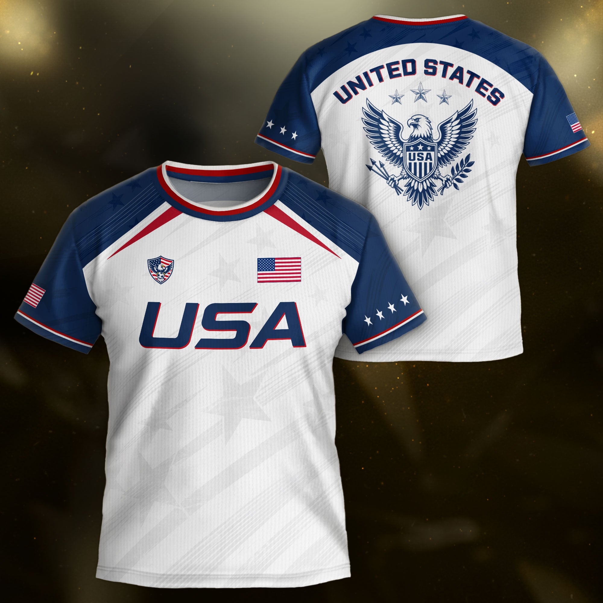 Kids USA Soccer Jersey White Youth Patriotic American Flag Eagle Football Tee Shirt