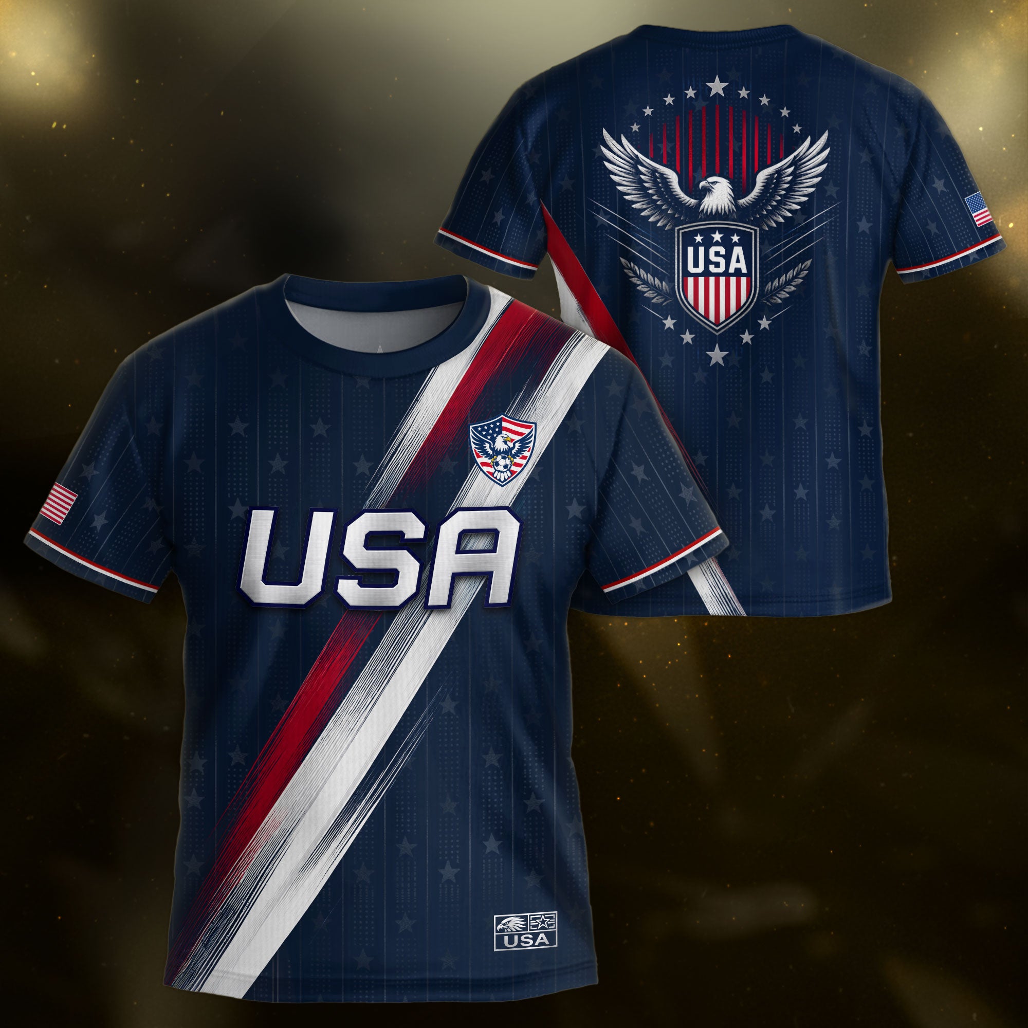 Kids USA Soccer Jersey Navy Blue Youth Patriotic American Flag Eagle Football Tee Shirt