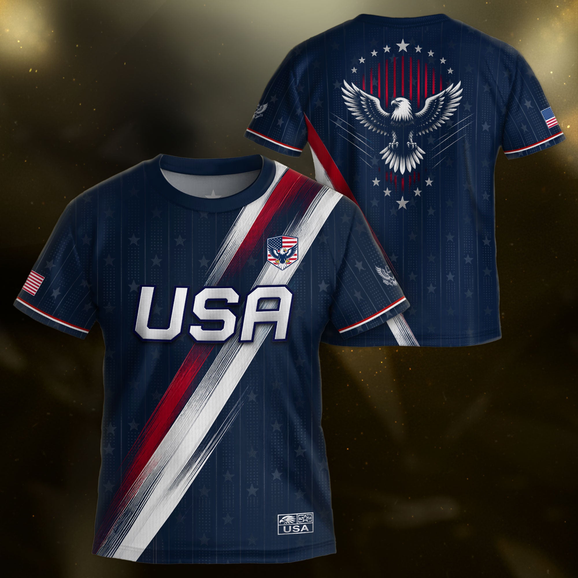 Kids USA Soccer Jersey Navy Blue Youth Patriotic American Flag Eagle Football Tee Shirt