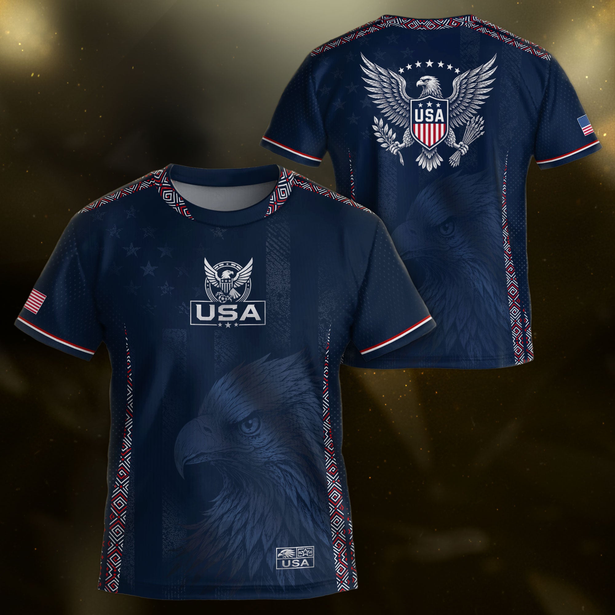 Kids USA Soccer Jersey Dark Blue Youth Patriotic Eagle Graphic Print Football Tee Shirt