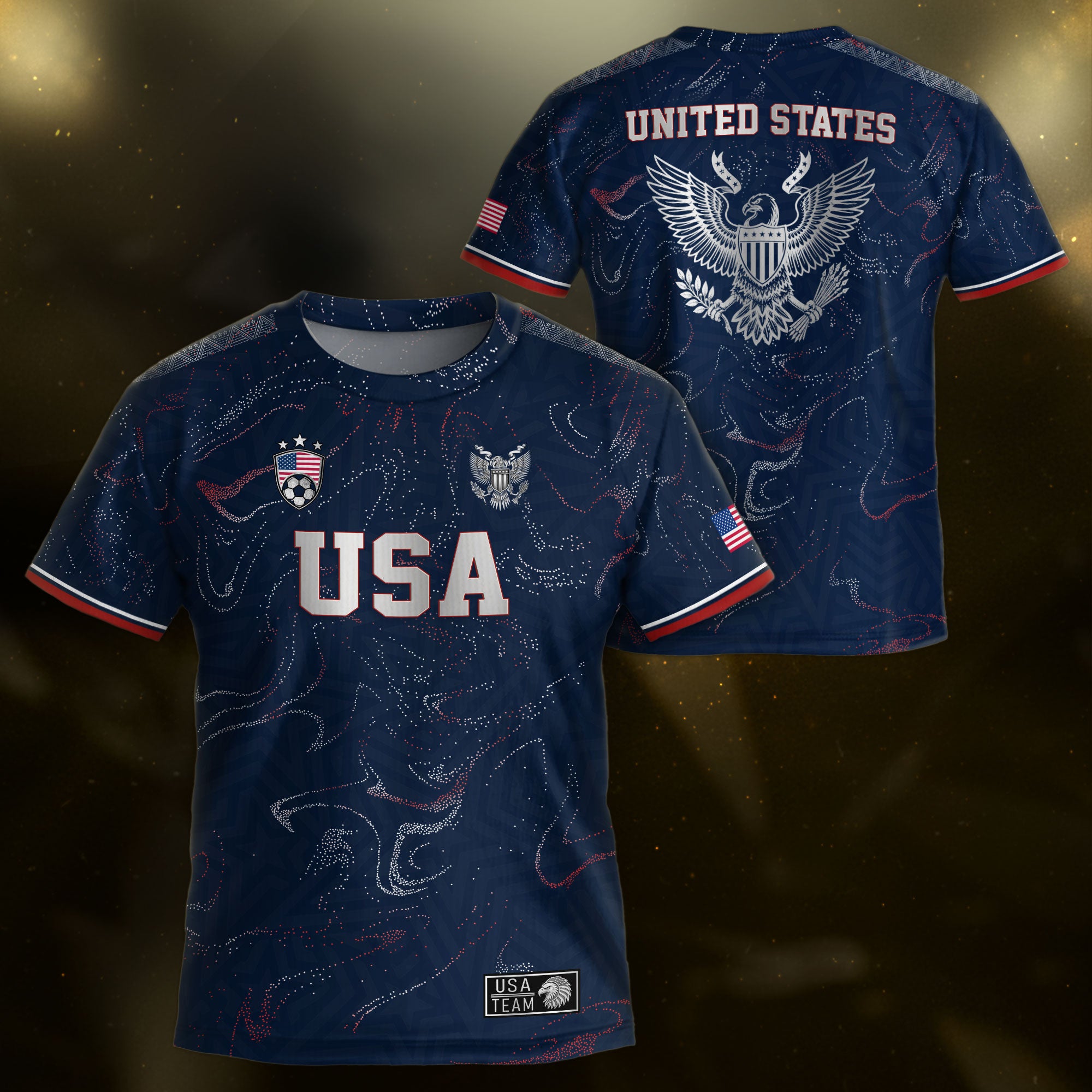 Kids USA Soccer Jersey Blue Youth Patriotic Marble Texture Eagle Football Tee Shirt
