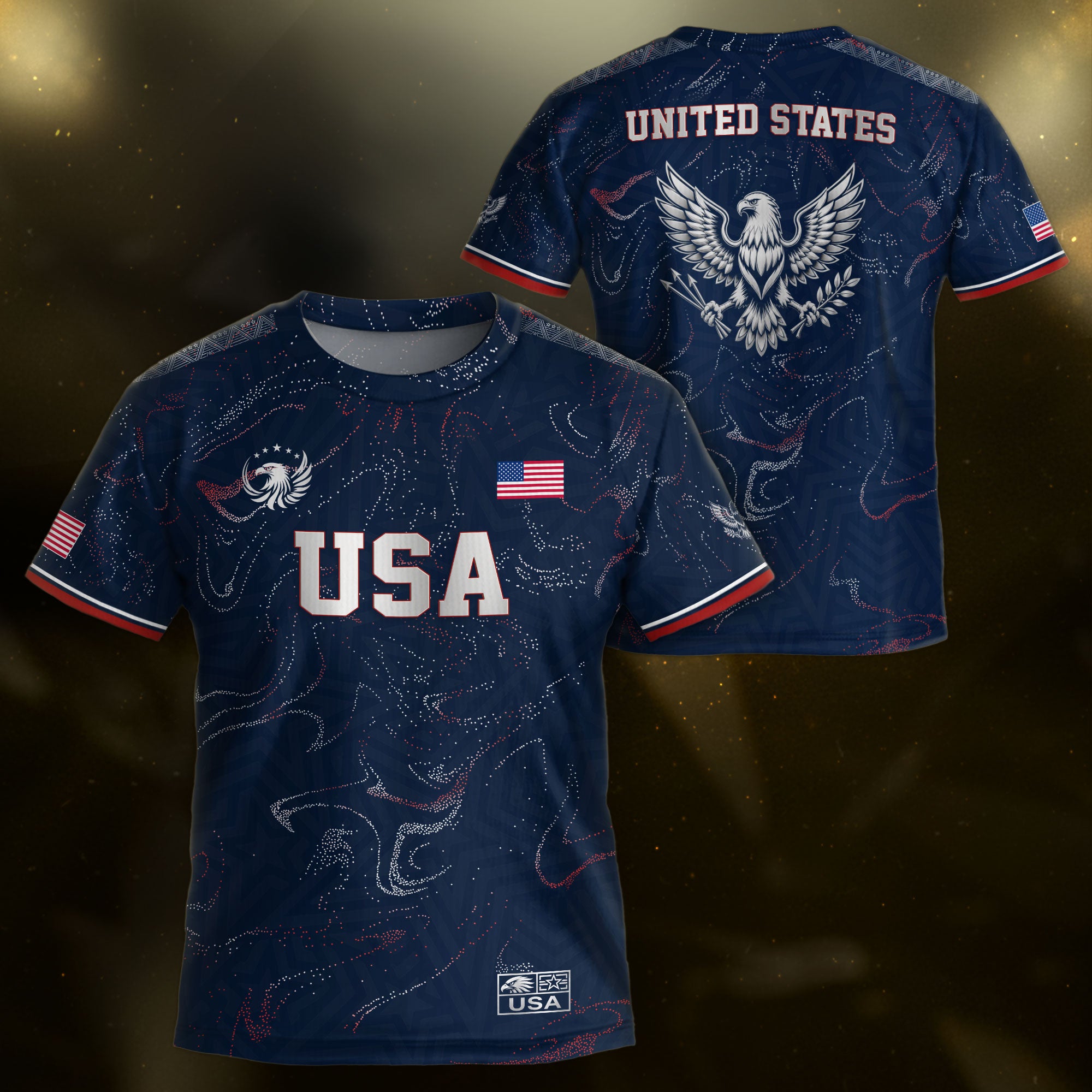 Kids USA Soccer Jersey Blue Youth Patriotic Marble Texture Eagle Football Tee Shirt