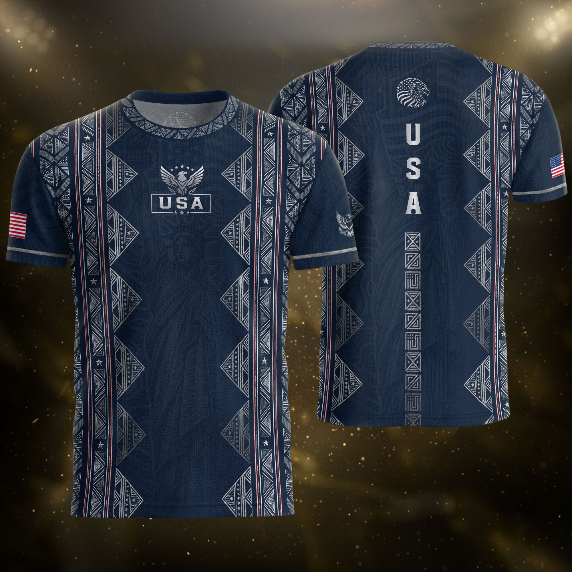 Adult Soccer Jersey Blue Patriotic Design - Iconic Statue of Liberty Sport Graphic Tee