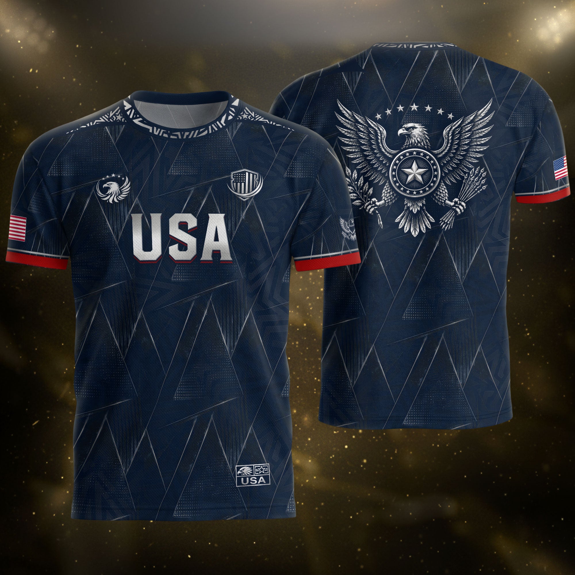 Adult Soccer Jersey Blue Patriotic Design - Bold Eagle Graphic Sport Training Shirt