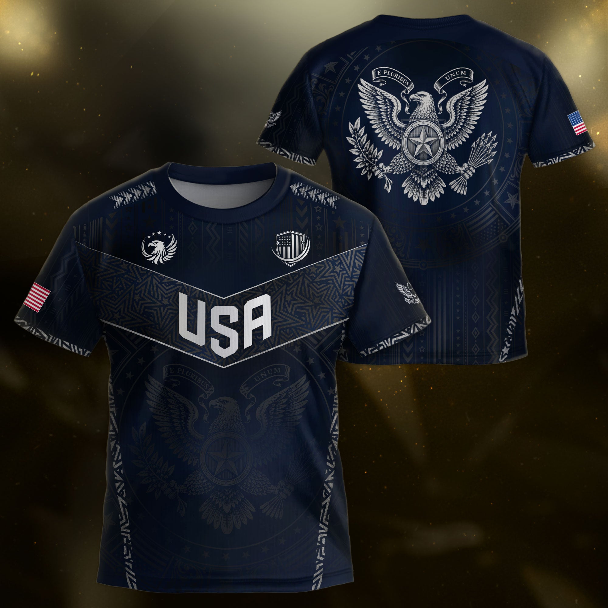 Kids' Blue USA Soccer Jersey Patriotic Eagle Graphic Print Breathable Fan Shirt - Rust Field Wear