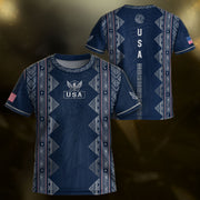 Youth Blue USA Football Jersey Breathable Patriotic Statue Liberty Design Fan Tee