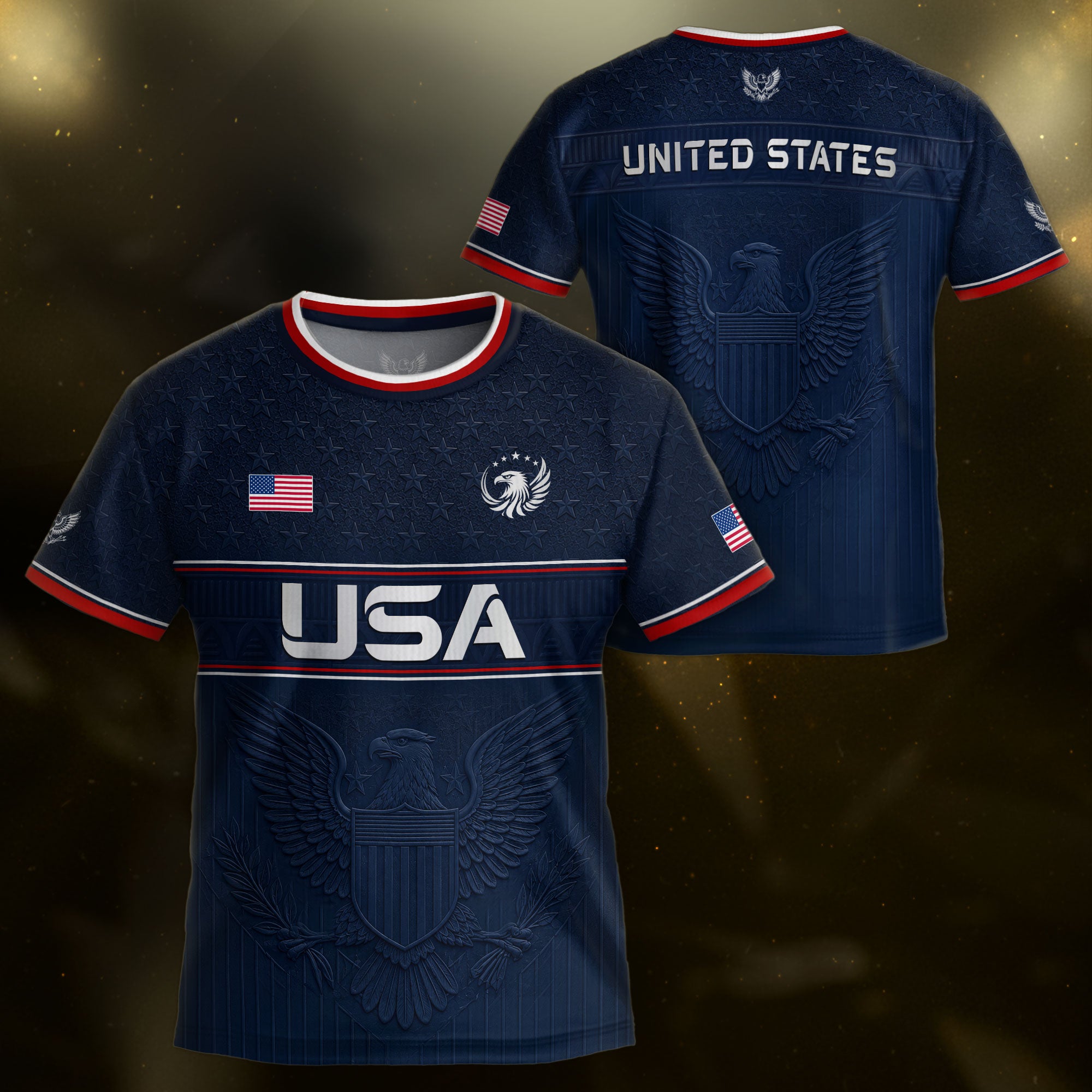 Youth Blue USA Football Shirt Patriotic Eagle Design Breathable Sport Training Tee - Rust Field Wear