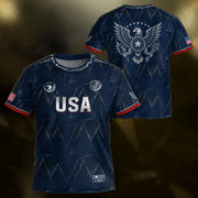 Kids' Blue USA Soccer Jersey Modern Geometric Pattern Eagle Graphic Performance Tee