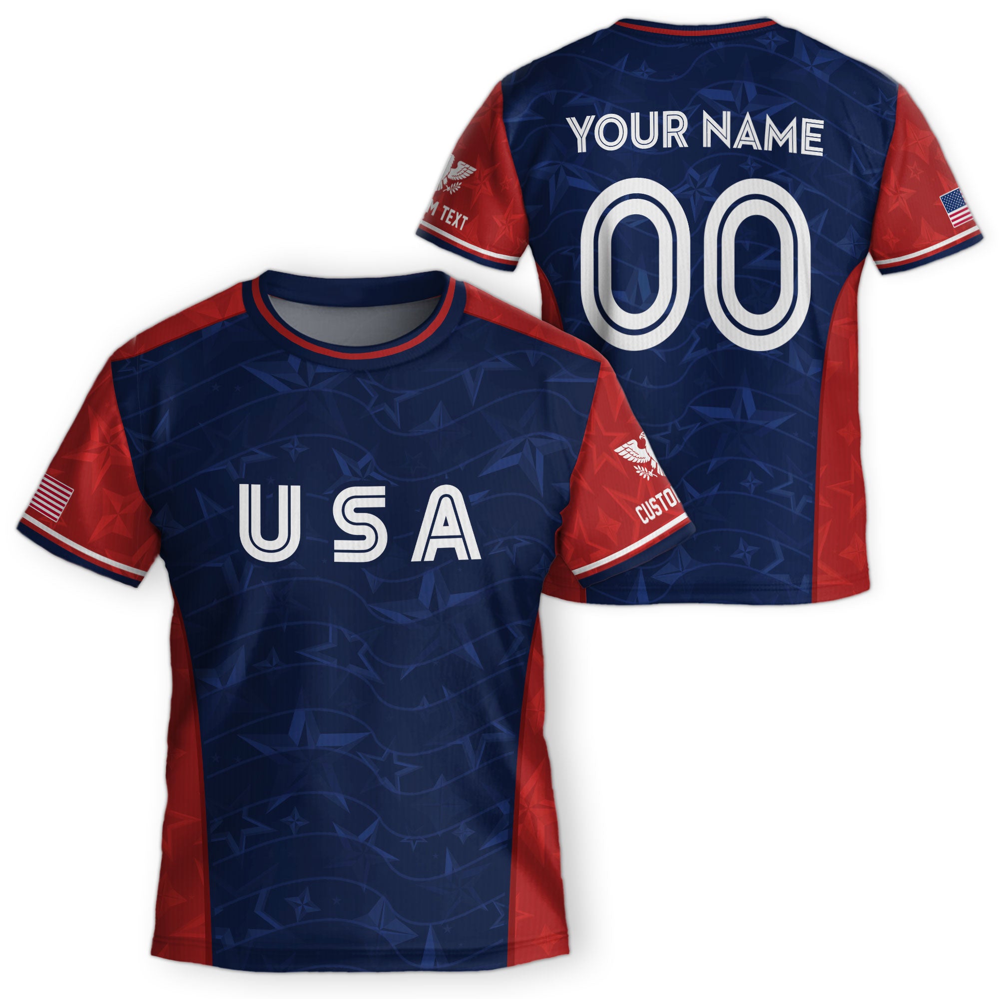 Custom Kid USA Soccer Jersey Navy Blue Patriotic Graphic Personalized Youth Top
