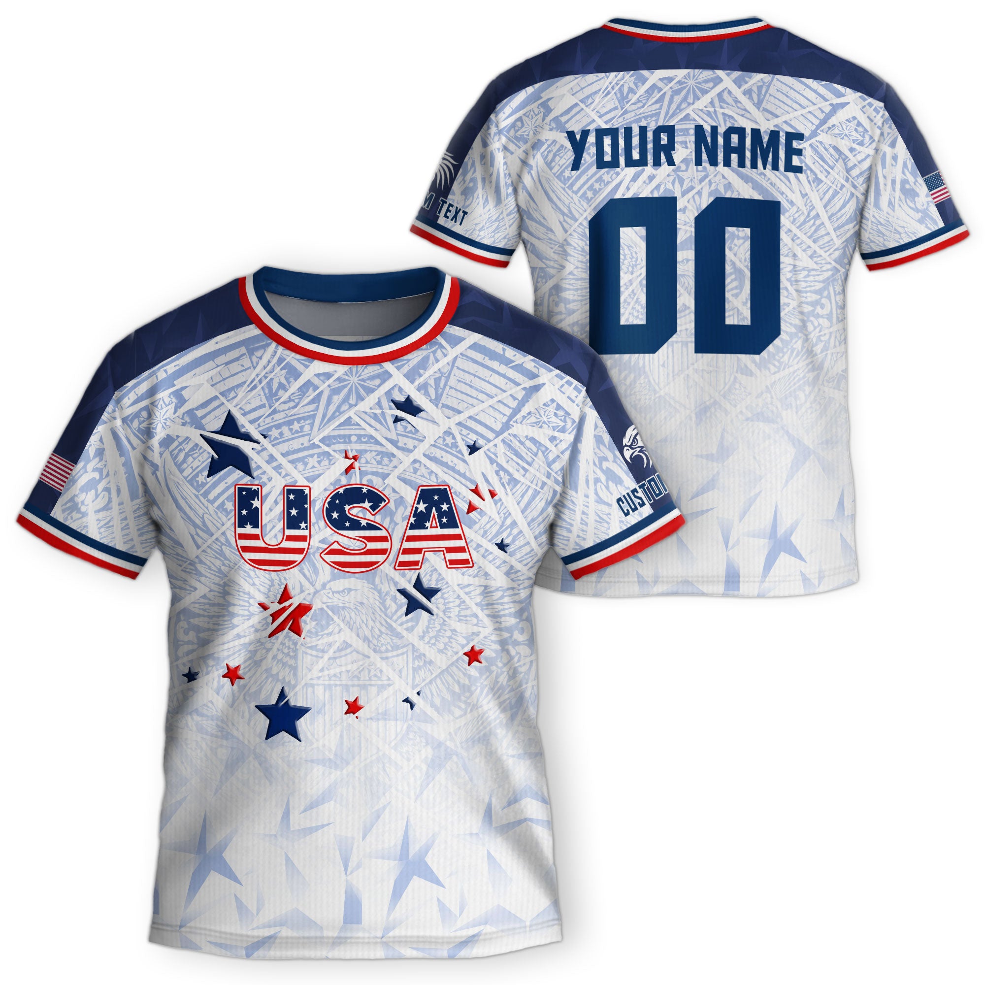 Custom Kids USA Soccer Jersey White Blue Patriotic American Football Shirt