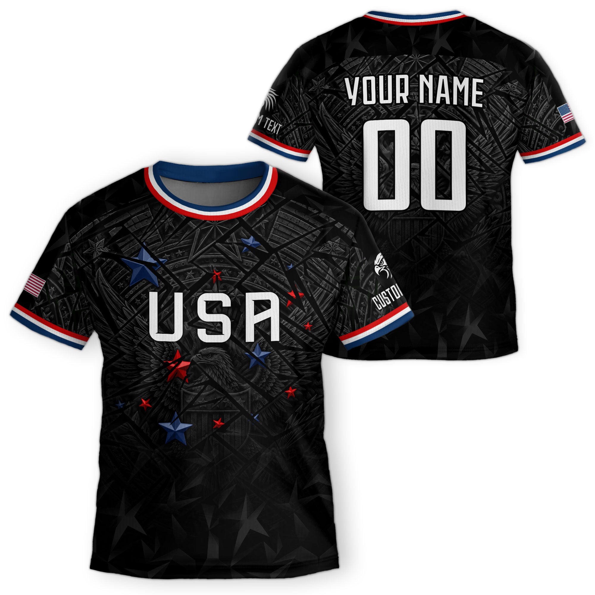 Kids USA Soccer Jersey Black Personalized Youth Patriotic American Football Shirt