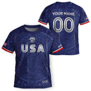 Personalized Navy Kids USA Soccer Jersey Royal Youth Patriotic US Flag Football Shirt