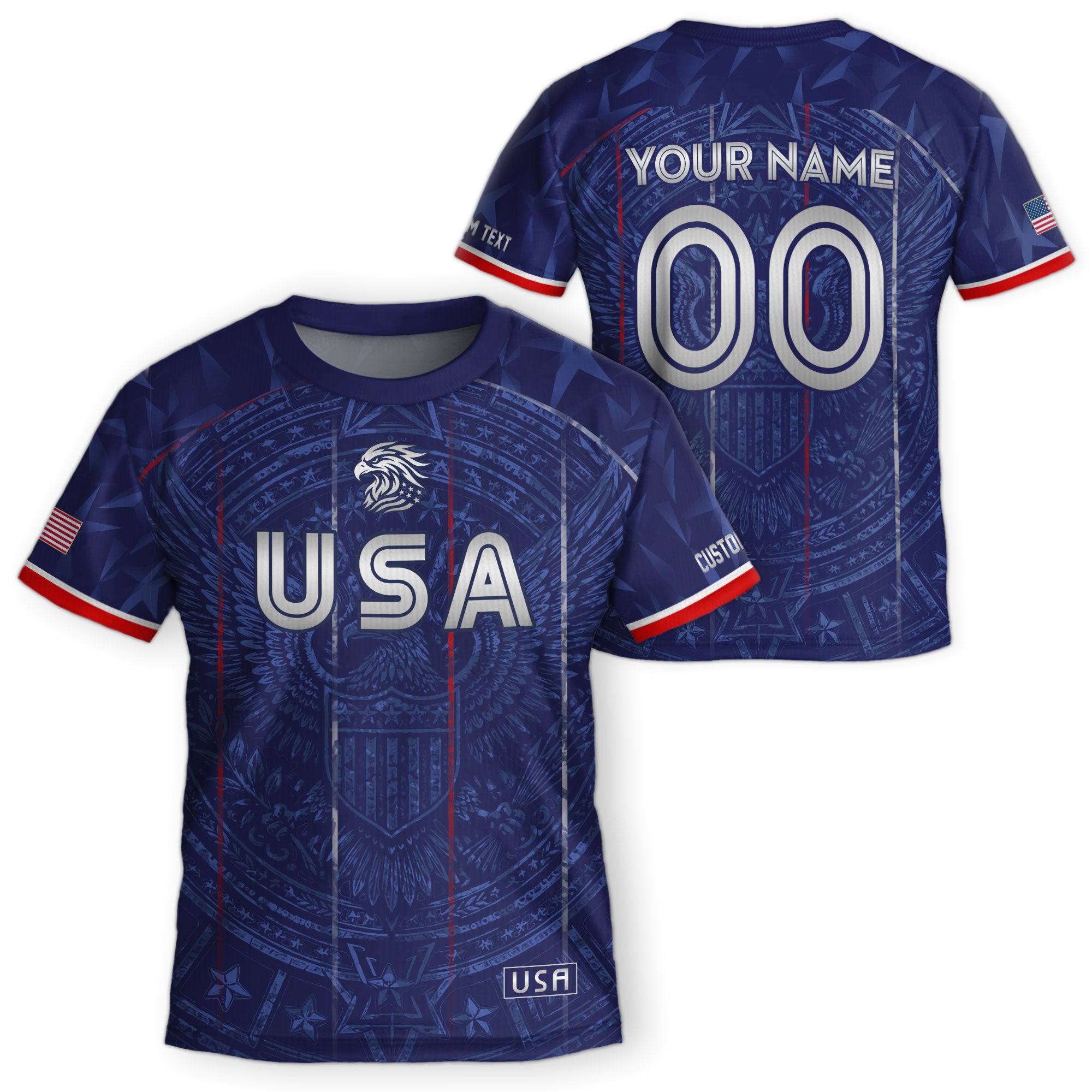 Personalized Navy Kids USA Soccer Jersey Royal Youth Patriotic US Flag Football Shirt