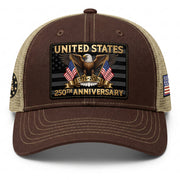 Brown Tan Mesh Back Cap Leather Patch 1776 to 2026 Structured Anniversary Hat