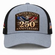United States 250th Anniversary Trucker Hat Leather Patch Gray Black Commemorative