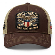 1776 to 2026 Anniversary Brown Tan Mesh Back Hat Leather Patch Trucker Cap