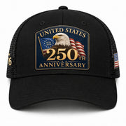 Structured Black Mesh Cap Leather Patch 1776 to 2026 Anniversary Headwear
